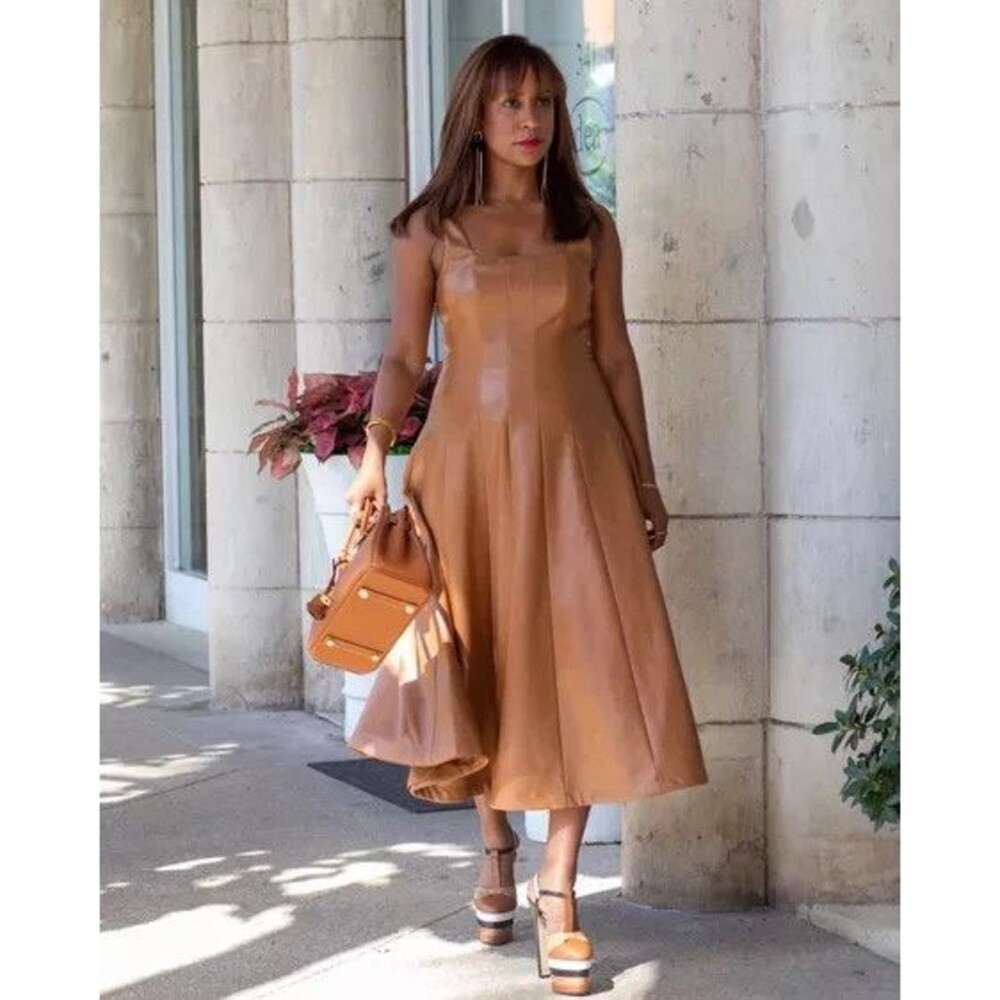 Anthropologie Avec Les Filles Faux Vegan Leather Midi Dress 1X Plus - Picture 1 of 10